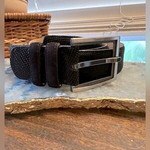 Unique black embossed leather/suede men’s belt. Made in Spain by Mezlan, size 40